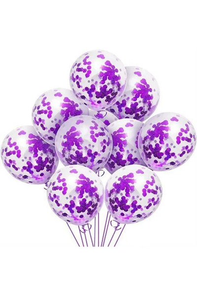FOKUL Mor Konfetili Şeffaf Balon Seti 10 Adet Doğum Günü Bride To Be Balon Sü...