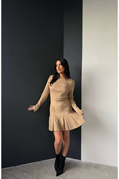 Miss Beyoğlu Yeni sezon Triko pileli etek mini elbise