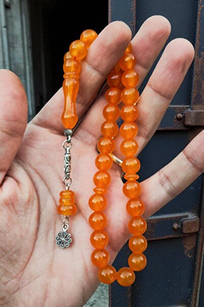 Atolyezone سبحة من الخرز الأصفر المصقول على شكل كرة أرضية