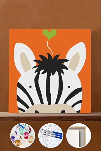 Pastelya Sayılarla Boyama Seti Çerçeveli Kasnaklı MT 101 Sevimli Zebra 20x20 cm
