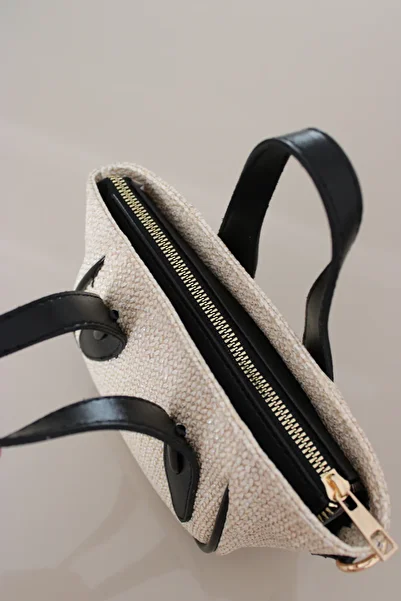 Mimoza Women's Straw Look Black Mini Elegant Hand and Shoulder Bag Faux Leather