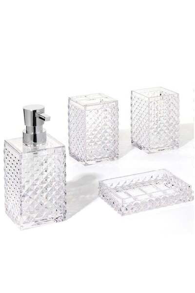 Generic Bathroom Accessories Set 4Pcs Square Plastic Diamond Bathroom Sets wi...