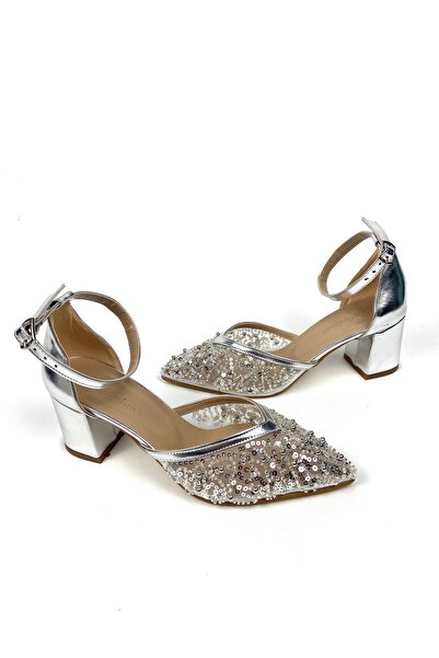 Gloriys Ayakkabı & Çanta Silver Pearl 6 cm Thick Heel Shoes 01328