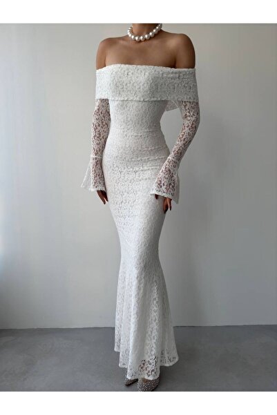 sajarsln Madonna Carmen Yaka Dantelli Likralı Premium Maxi Boy Elbise