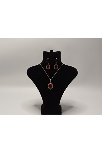 NOUR 925 Ayar Kadın Gümüş Yakut Taş Set