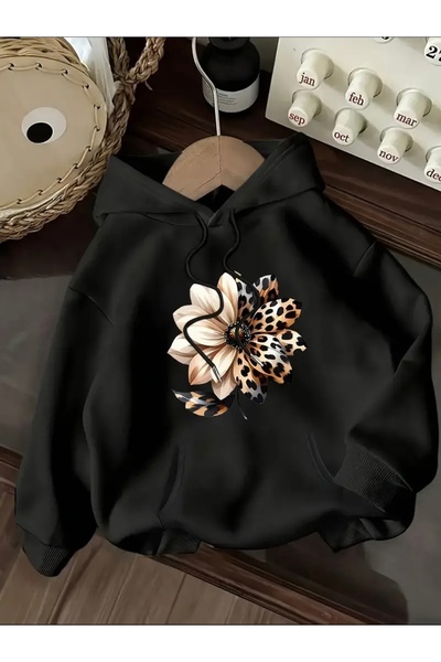 FUFLUNS سويت شيرت بقلنسوة كبير الحجم مطبوع عليه زهور للجنسين (للنساء والرجال)