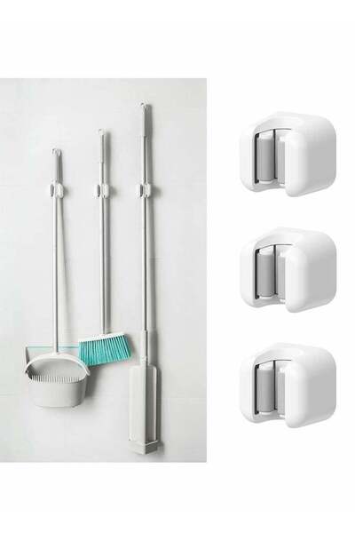 Generic SYOSI Broom Mop Holder, 3 Pcs Wall Mount Broom Stands Rack, Sturdy Self-Adhesive