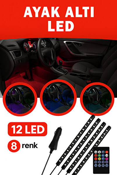 AUTO ELİTE Araç İçi Ayak Altı LED Işık 12 LED’li Çakmaklık Girişli Kumandalı ...