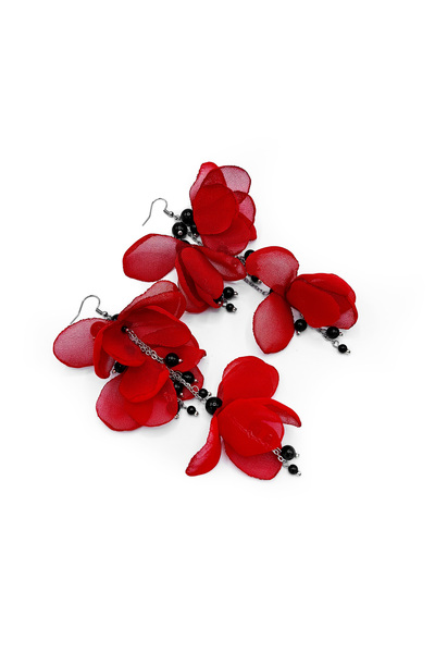 Corizmi Very long voluminous earrings with veil flowers, silver and gold pearls, stainless steel, handmade, Lovely