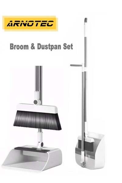 Generic ARNOTEC Broom and Dustpan Set with 180Â° Rotating Head | Dense Soft Bristles, Upright Storage, Clip