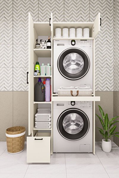 DEMİRBAL MOBİLYA Mdf Çamaşır Makinesi Dolabı Kurutma Makinesi Dolabı Çekmeceli