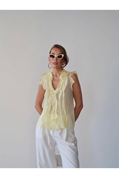 URİS قميص نسائي شفاف بدون أكمام ذو جودة فاخرة