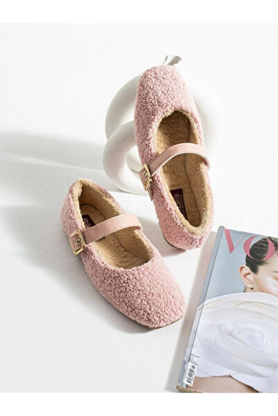 STOCON Women's Winter Belted Buckle Plush Wool Furry Dowry Bundle Fluffy Indoor Outdoor Ballet Flats Stc1148