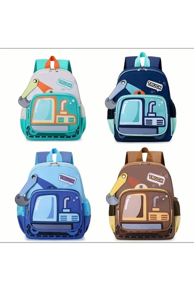 Accessories Hei Light Blue Excavator Bucket Patterned Boys Kindergarten Nursery Preschool Children's Backpack