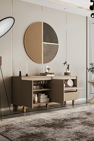 moldesan Mila Bej MDF 140 cm raflı konsol