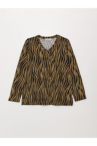 LC Waikiki V-Neck Patterned Long Sleeve Women's Blouse