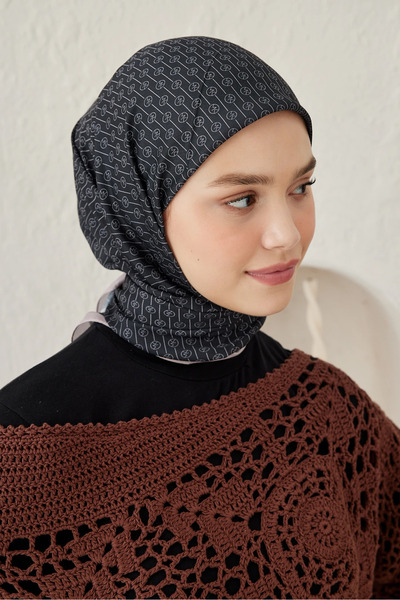MODA Linear Circle Mk Cotton Scarf - Black-Beige