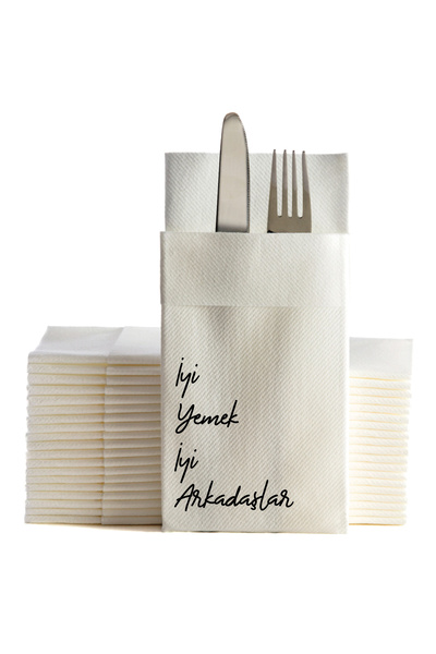 NapkinStore 12 Pieces - Fabric Textured Airlaid Premium Napkins (White) Good Food Good Friends Printed