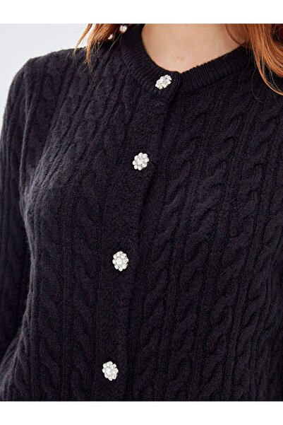 LC Waikiki Crew Neck Self Patterned Women's Knitwear Cardigan