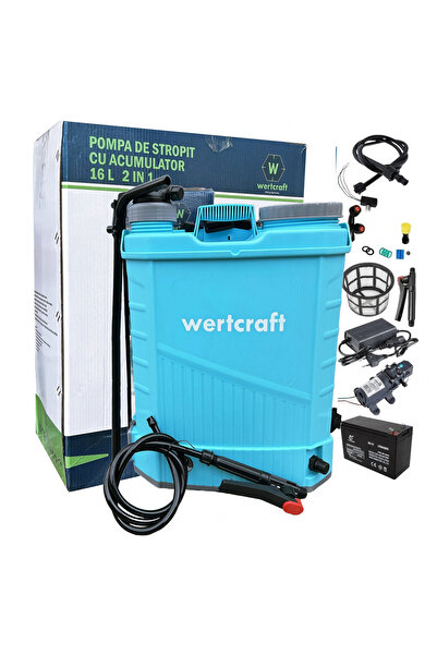 Wertcraft Pompa de stropit cu acumulator & manuala, 2 in 1 16 L, 12 V, 2.3 MPA, Complet accesorizata