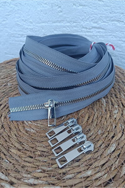 NGA's Açık Gri T6 Gümüş Diş Kemik Fermuar Gümüş Başlık - 5 metre fermuar - 5 ...