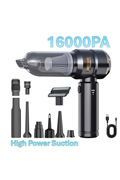 TERRION مكنسة كهربائية محمولة 2 في 1 للسيارة مع منفضة هواء مضغوط (أسود)