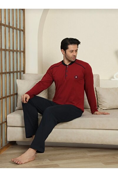 Anka Ticaret Anka Gi̇yi̇m Cotton Young Men's Long Sleeve Pajama Set