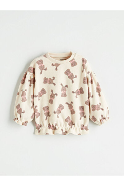 LC Waikiki Beige Crew Neck Baby Girl Sweatshirt and Leggings 2-Piece Set