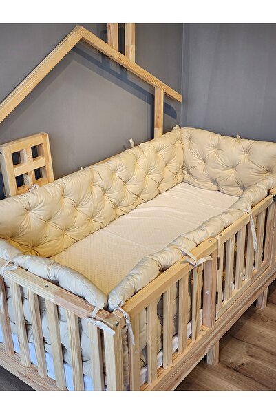 yasetex tasarım طقم حماية 4 جوانب لسرير مونتيسوري مقاس 100x200 سم، لون بيج