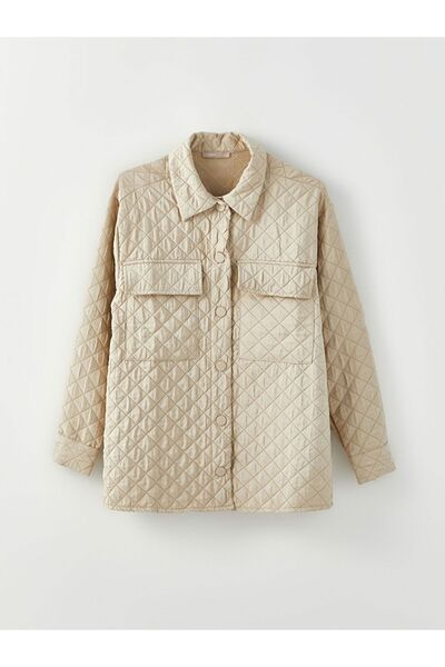 LC Waikiki Gömlek Yaka Kapitone Desenli Uzun Kollu Kadın Ceket