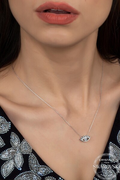 Swaroski Zirconia Stone Eye Solitaire Silver Necklace |   The Symbol of Evil Eye and Protection