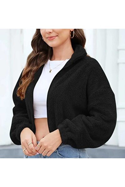 Pupa Kolları-Beli Lastikli Peluş Ceket Hırka