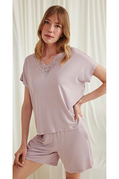 NightLove Monamise Short Sleeve Lace Shorts Set 18583