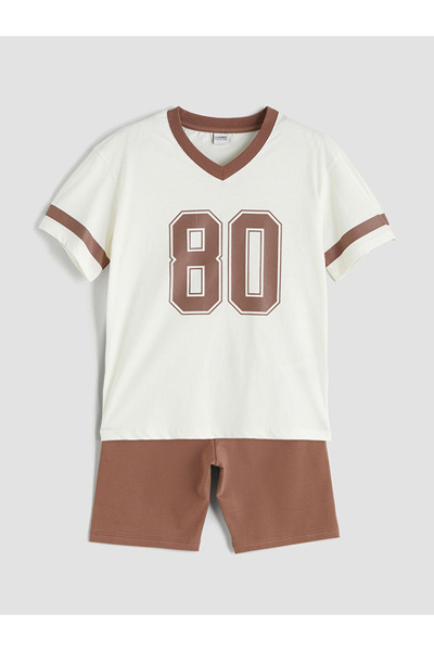 LC Waikiki Lcw Girl's V-Neck T-Shirt and Leggings