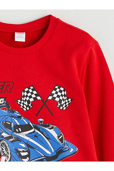 LC Waikiki LCW Kids Bisiklet Yaka Baskılı Uzun Kollu Erkek Çocuk Sweatshirt