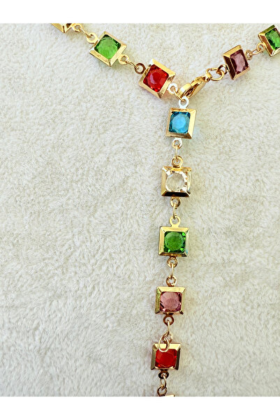 ATLASAKSESUARR Renli Taşlı Y Gold Kolye