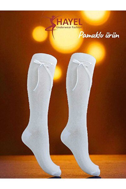 HAYEL 1 чифт бели чорапи до коляното за момичета с панделки и панделки