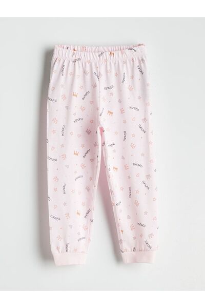LC Waikiki Bisiklet Yaka Baskılı Uzun Kollu Kız Çocuk Pijama Takımı