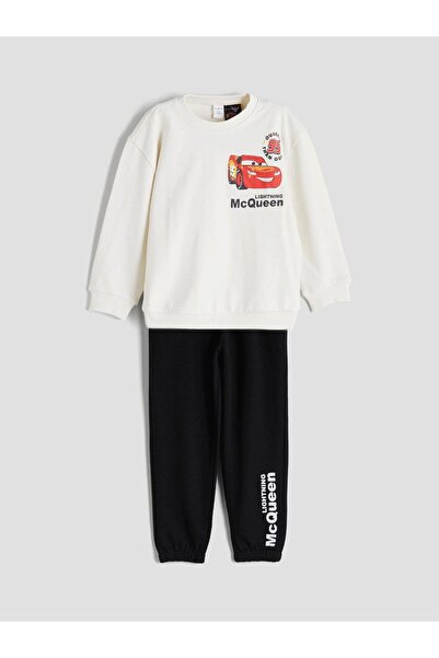 LC Waikiki Lcw Kids Crew Neck Long Sleeve Cars Printed Baby Boys Sweatshirt and Sweatpants 2-Piece Set