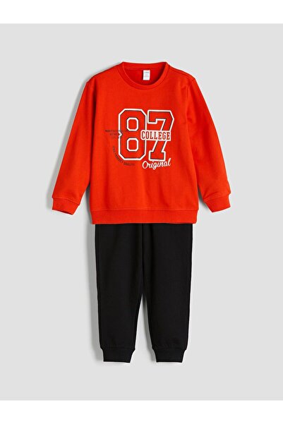 LC Waikiki LCW Kids Bisiklet Yaka Uzun Kollu Baskılı Erkek Bebek Sweatshirt ve Eşofman Alt 2'li Takım