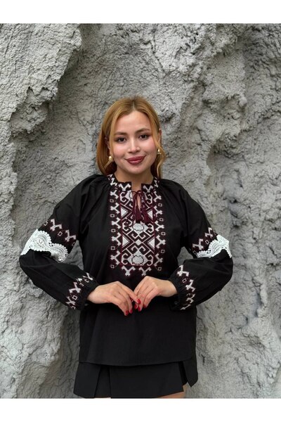369 etnik butik Ethnic Embroidered Lace Detailed Regular Blouse