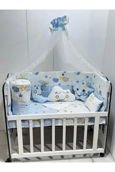 JULYA KİDS Baby Sleeping Set 12 Pieces - Includes Tulle Mosquito Net and Apparatus (60×120 cm)