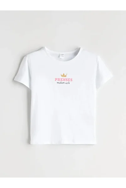 LC Waikiki Crew Neck Slogan Printed Girl's T-Shirt