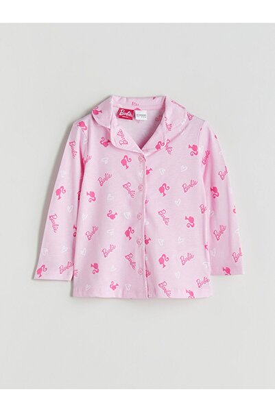 LC Waikiki LCW Kids Barbie Baskılı Gömlek Yaka Kız Çocuk Pijama Takımı