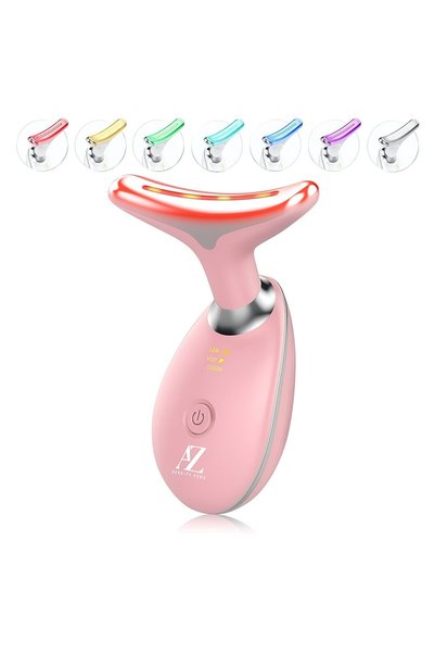 azbeautyskin Dispozitiv anti-îmbătrânire cu 7 lumini LED, masaj termic și vibrații – față și gât, fermitate și