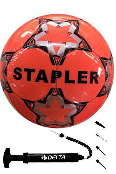 Delta Stapler 5 Number Soccer Balls & Inflation Pump - Set of 2 with Durable Rubber Surface No:5 Orange