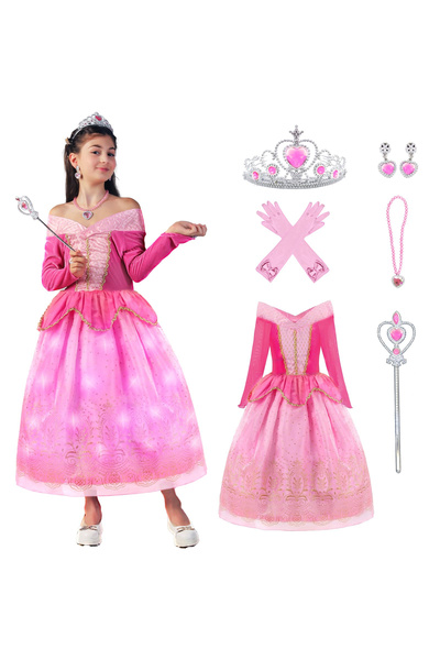 OEM Costum carnaval prințesă roz cu luminițe 3-4 ani