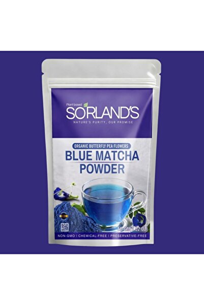 Sorland s مسحوق الماتشا الأزرق، مسحوق زهرة البازلاء الفراشية - 50 جرام، خالٍ من الكافيين، ملون غذائي طبيعي، نباتي