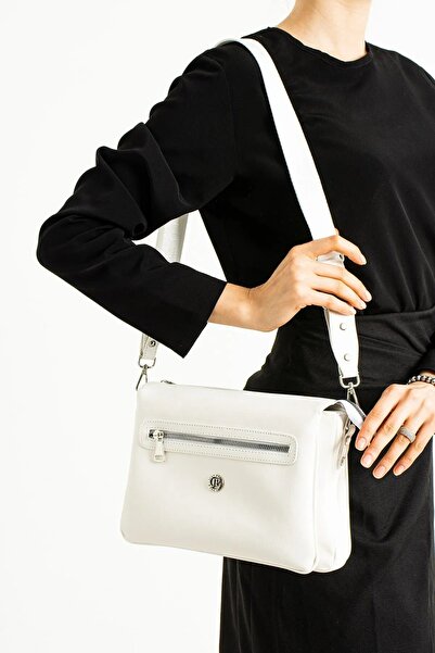 Just Polo Women's White Luxury and Stylish Adjustable Strap Shoulder Bag Shopper