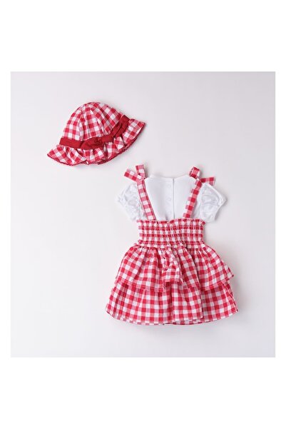 minibanda Sundress, T-shirt and hat set for newborn girl, Minibanda, White/Red, 74-80 cm